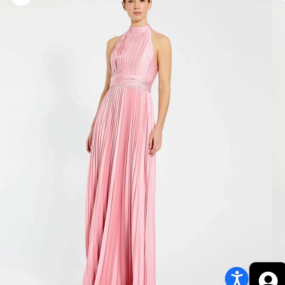 Mac Duggal Pink Sleeveless Halter Neck Pleated Satin Gown